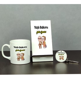 Yaşlı Bakımı Üçlü Set (Kupa + Telefon Standı + Anahtarlık)