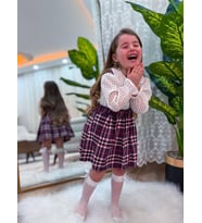 Cg Kids Ekose Askılı Jile ve Beyaz Gömlek Takım 2 Parça Kız Çocuk Şık Kombin (Bordo)