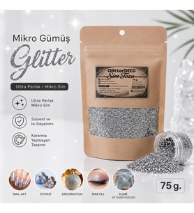 Lexroo Gümüş Glitter Sim Tozu - Epoxy NailArt Makyaj Mum Kolonya Dekorasyon (ince Taneli)
