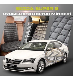 Skoda SuperB Antrasit Renk Tay Tüyü Cepli & Terletmez Sırtlı Oto Koltuk Minder Seti - Koltuk Koruma Kılıfı (ÖN & ARKA TAM SET)