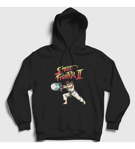 Presmono Unisex Siyah Ryu Hadouken Street Fighter Kapüşonlu Sweatshirt 411217tt