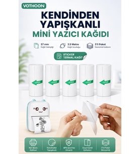 Kendinden Yapışkanlı Çocuk Kamera Baskı Kağıdı, 5’li Rulo 57x25mm Baskı Termal Kağıt Rulo