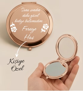 Sevgiliye Özel İsim Baskılı Sana senden daha güzel hediye bulamadım yazılı Rose Gold Makyaj Aynası Cep Aynası (Rose Gold Altın)