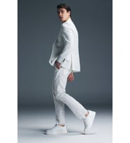Hatemoğlu Beyaz  Slim Fit  Çizgili Kruvaze Keten Takım Elbise