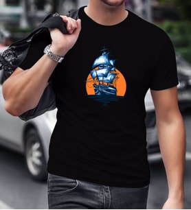 BK Gift Gemi Tasarımlı Siyah T-Shirt-1