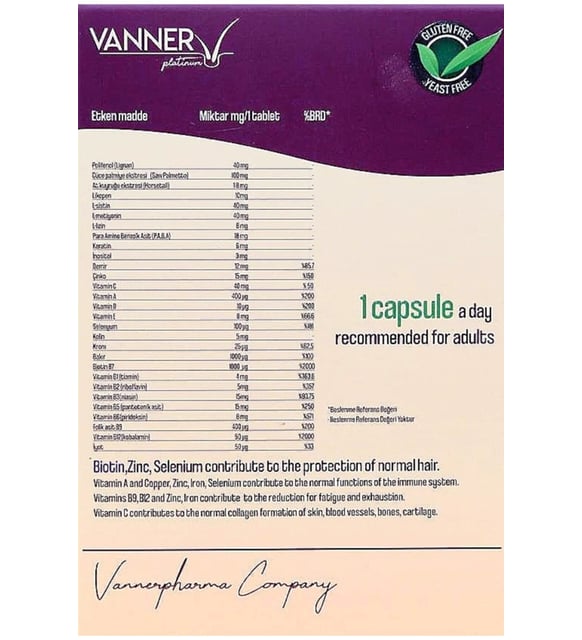 Vanner Pharma İlaç Vanner Platinum Hair&body Multivitamin 30