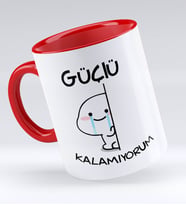 Bk Gift Güçlü Kalamıyorum Tasarımlı Kırmızı Kupa Bardak - Model 1
