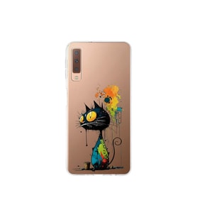 Samsung Galaxy A7 2018 ile Uyumlu Splash Kedi Tasarımlı Şeffaf Silikon Kılıf