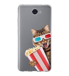 PrintiFy Huawei Y7 ile Uyumlu 1mm Slim Fit Kedi 1 050b Baskılı Şeffaf  Kılıf