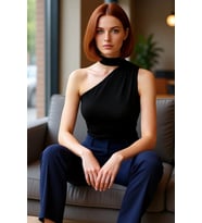 Tek Omuzlu Örme Bluz Choker Yaka Günlük Şık Tarz Özel Tasarım Rahat Ve (Siyah)