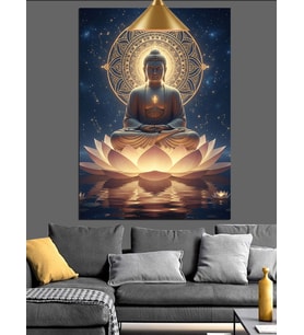 Parlak Lotus Meditasyon Yapan Budha Figürü Dekoratif Kanvas - Mdf Ahşap Tablo