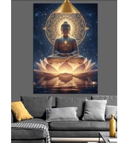 Parlak Lotus Meditasyon Yapan Budha Figürü Dekoratif Kanvas - Mdf Ahşap Tablo