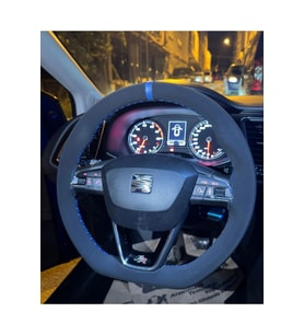 DİKİŞLİ DİREKSİYON KILIFI NUBUK DERİ MAVİ YÜZÜK MAVİ DİKİŞLİ SEAT LEON İÇİN