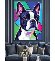 Pop Art Tarzında Renkli Köpek Dekoratif Kanvas - Mdf Ahşap Tablo