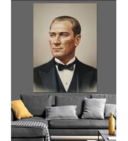 Takım Elbiseli Atatürk Portresi Dekoratif Kanvas - Mdf Ahşap Tablo