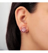 Gümüş Rose Pembe Lotus Çiçeği Çivili Kadın Küpe