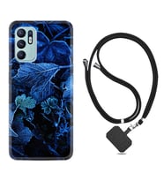 Oppo Reno 6 Kılıf Silikon Boyun Askılı İpli Desenli Silikon Blue Foid 1628