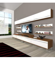 Decoraktiv Ekoflex 360Y Mdf Krom Ayaklı Tv Ünitesi Tv Sehpası - Ceviz Beyaz (Beyaz - Kahverengi)