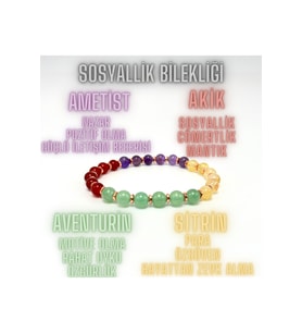 SERTİFİKALI Sosyallik Bilekliği Doğal Taş  6mm Misinalı Aventurin Sitrin Akik Ametist