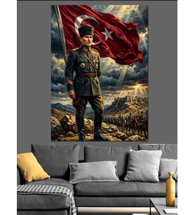 Türk Bayrağı Önünde Atatürk Ve Ordu Dekoratif Kanvas - Mdf Ahşap Tablo