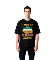 Erkek Oversize Müzik Baskılı Tişört Gitar Desenli Retro Vintage Konsert Temalı Rahat Kesim Günlük