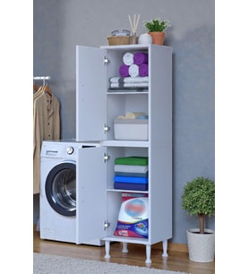Eliusta Nuve Geniş Depolama Alanlı Dolap 50 cm Banyo/Mutfak Çok Fonksiyonlu 50x138x32,5 cm Saklama Dolabı (Beyaz)