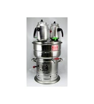 Paslanmaz Lüx Çay Semaveri Odunlu Krom Çelik Büyük Boy 10 lt+ 2 Adet Semaver Demliği 1,35 lt