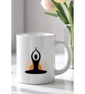 Yoga Meditasyon Temalı 330ml Baskılı Beyaz Seramik Kupa Bardak