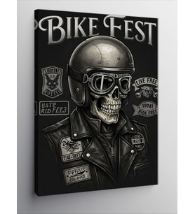 Kanvas Tablo Motosikletçi Ve Kafatası "Bike Fest"