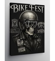 Kanvas Tablo Motosikletçi Ve Kafatası "Bike Fest"