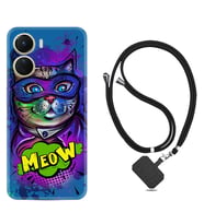 Vivo Y16 Kılıf Silikon Boyun Askılı İpli Desenli Silikon Super Meow 1715