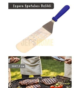 Barbekü Spatulası Paslanmaz Delikli Izgara Spatulası Çelik Hamburger Spatulası 38 cm