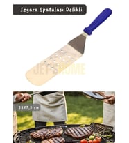 Barbekü Spatulası Paslanmaz Delikli Izgara Spatulası Çelik Hamburger Spatulası 38 cm
