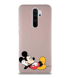 Xiaomi Redmi Note 8 Pro Soft Premier Kapak Mickey Mouse-F Tasarımlı Silikon Kılıf - Pudra (Şeffaf)