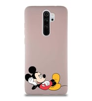 Xiaomi Redmi Note 8 Pro Soft Premier Kapak Mickey Mouse-F Tasarımlı Silikon Kılıf - Pudra (Şeffaf)