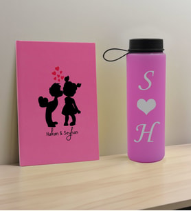 BK Gift Sevgiliye Özel İsimli Pembe Defter ve Cam Matara Hediye Seti-16, Sevgiliye Hediye, Sevgililer Günü, Yeni İş Hediyesi