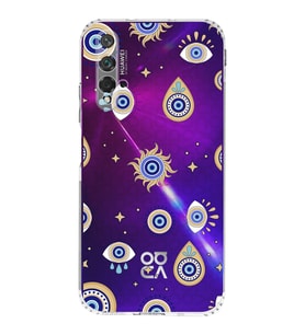 PrintiFy Huawei Nova 5T ile Uyumlu Nazar Boncuğu 5  Kamera Korumalı Şeffaf Silikon Kılıf