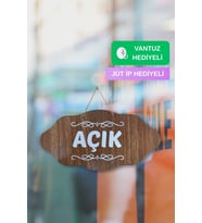Dekoratif AÇIK-KAPALI Tabelası – Jüt İp ve Vantuz Hediyeli - Rebap (Ceviz)