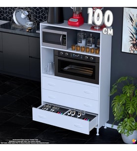 Eliusta Velar 100 cm 3 Çekmeceli Mikrodalga Fırın Mutfak Erzak Dolabı Çok Amaçlı Banyo Dolabı 100x150x32 cm