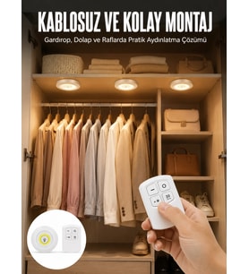 Led Lamba 3'lü Uzaktan Kumandalı Yapışkanlı Beyaz Işık (kopya)