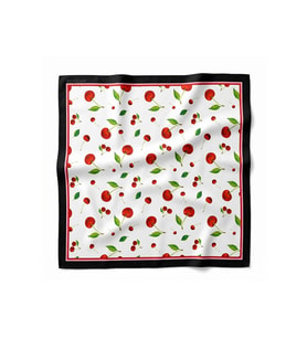 Tarzını Seç Siyah Çerçeveli Kiraz Desenli Fular / Bandana 70x70 cm