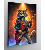 Kanvas Tablo Elektro Gitar Çalan Rakun