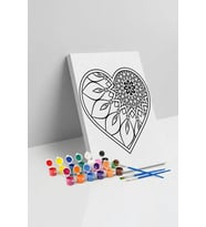 Yapraklı Kalp Desenli Mandala Tuval Boyama Seti 40x50 cm