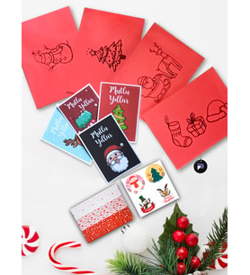 Zarflı Yılbaşı Kartpostal Seti - 4'lü Yeni Yıl Yılbaşı Kartı, Baskılı Kırmızı Zarf,Noel Tebrik Kartı