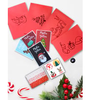 Zarflı Yılbaşı Kartpostal Seti - 4'lü Yeni Yıl Yılbaşı Kartı, Baskılı Kırmızı Zarf,Noel Tebrik Kartı