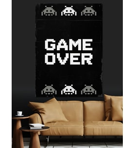 Game Over Yazısı Minimalist Dekoratif Kanvas - Mdf Ahşap Tablo