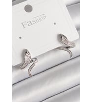 Pirinç Gümüş Renk Zirkon Taşlı Yılan Model Kadın Küpe - TJ-BKP9789