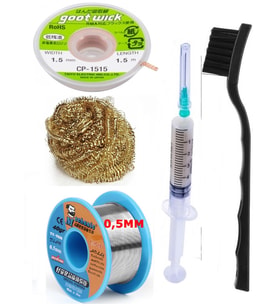 Havya Ucu Temizleme Teli Flux,lehim Emme Tel 1,5mm ve Lehim Teli Soldering 63SN/37PB Flux %1-3 40GR 0,5mm ST06