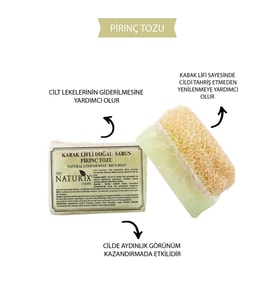 Naturix Doğal Kabak Lifli Pirinç Tozu Sabun Cilt Beyazlatıcı Leke Giderici Peeling Etkili Rise Dust Soap