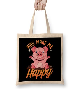 Pigs Make Me Happy Adorable Piglet Bez Çanta Uzun Saplı